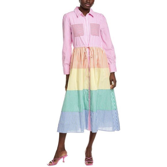English Factory Dresses & Skirts - English Factory Womens  Colorblocked Shirt Midi Dress